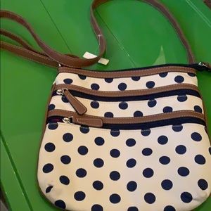 white and blue purse